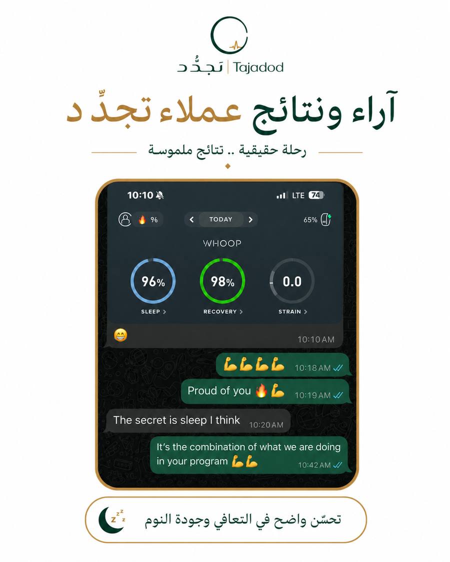 لوحة WHOOP — نوم 96٪ وتعافي 98٪